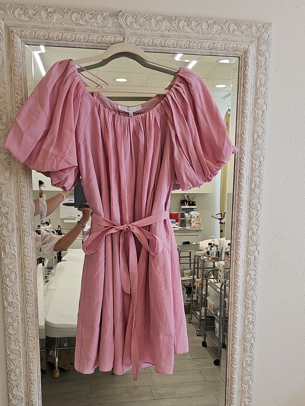 Endless Rose Pink Off-Shoulder Puff-Sleeve Tie-Waist Mini Dress